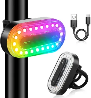 Teguangmei Bike Tail Light, Super Bright Cyclist Safety LED Warning Bike Flashlight, 7 Colors 14 Modes RGB Skateboard Light, Bicycle Rear Light Rechargeable & Waterproof, for Scooter Light Accessories