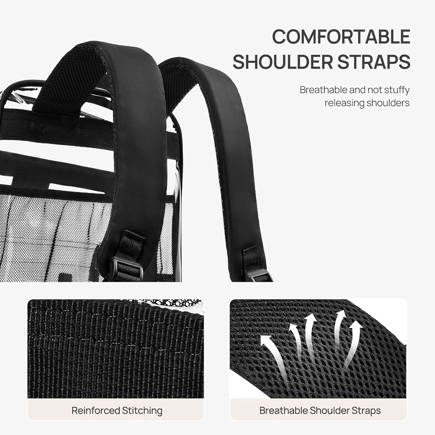Telena Clear Backpack with Multi-pockets, Heavy Duty TPU Transparent Bag with Reinforced Straps, Large See Through Bookbag for College, Work - Black