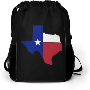 Texas Flag Map Fashion Drawstring Backpack Waterproof Swim Gym Bag for Women Men Hiking