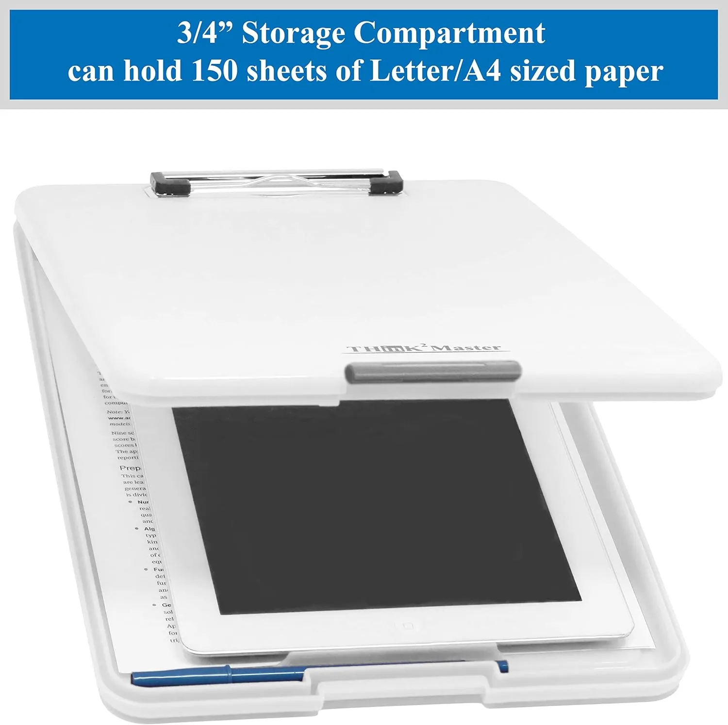 Think2Master [3 Pack] White Plastic Storage Clipboard. | 25% Heavier & Sturdier| Heavy Duty and Won’t Flex Like Other Brands (Compare The Weight). Storage Compartment Holds 150 Letter Sized Paper.