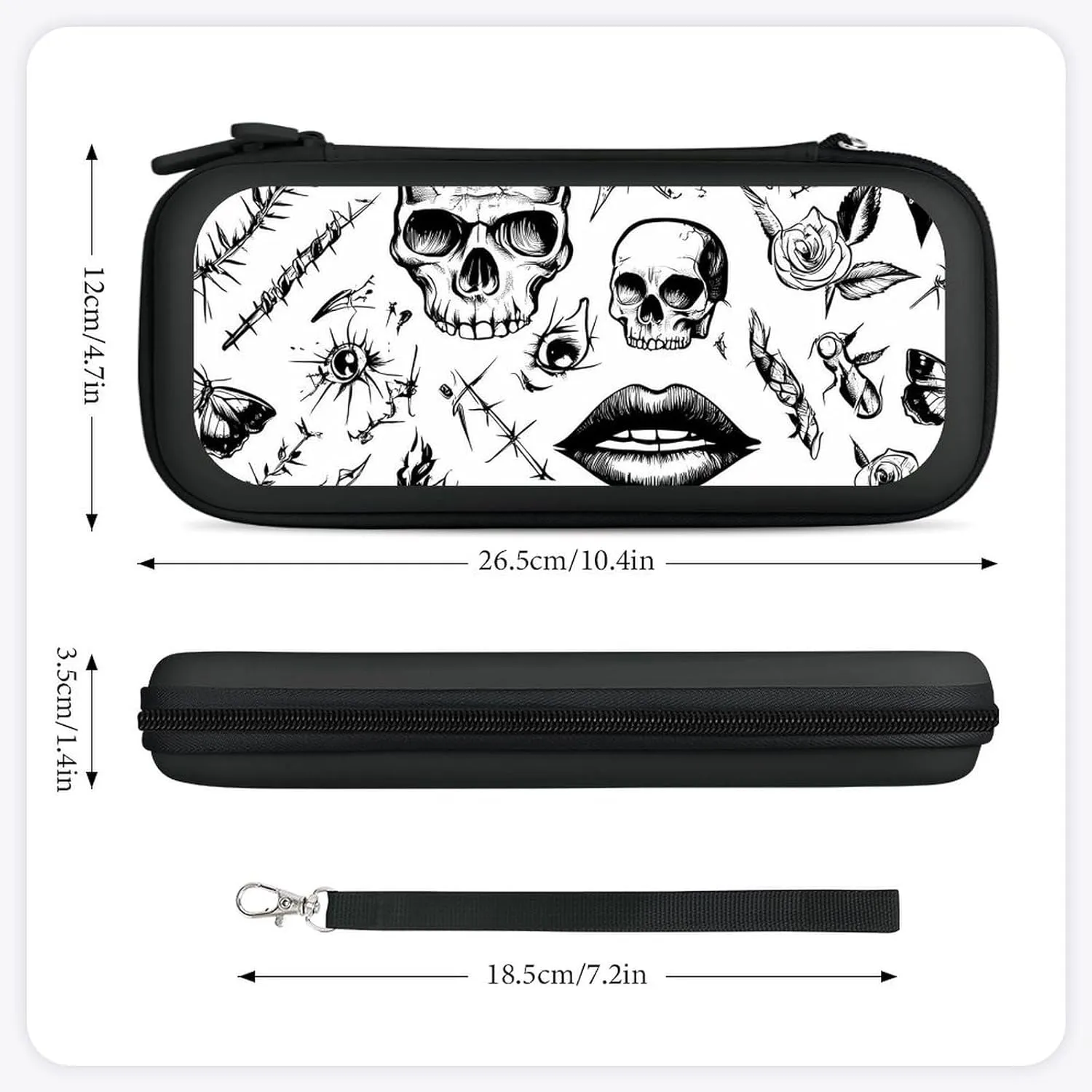 Thorn Skulls Roses Patch Eyes Compatible with Switch Carrying Case Hard Travel Game Bag Pouch with 15 Games Accessories