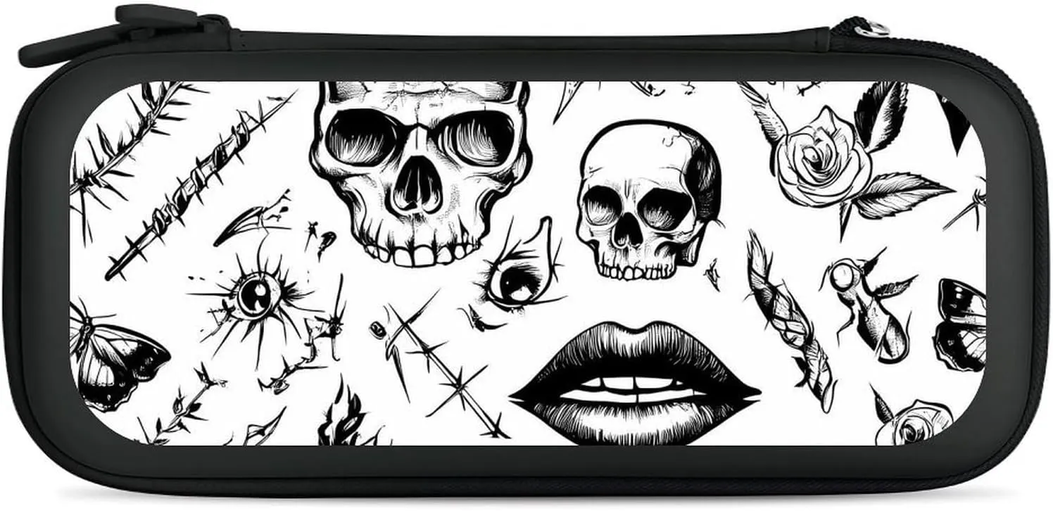 Thorn Skulls Roses Patch Eyes Compatible with Switch Carrying Case Hard Travel Game Bag Pouch with 15 Games Accessories