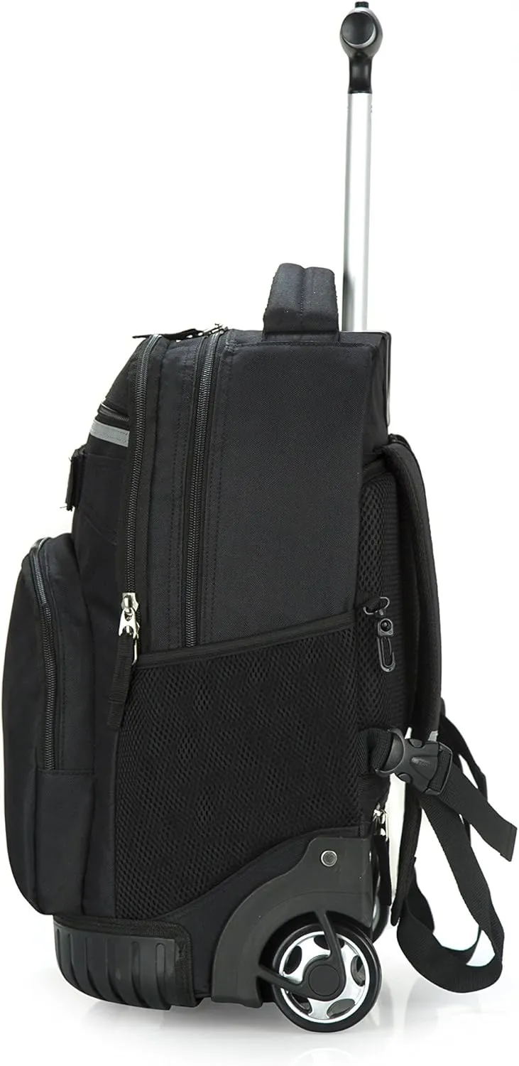 Tilami Laptop Wheeled Rolling Backpack, Commute, Travel, College and Business - Waterproof - 18inch - Black