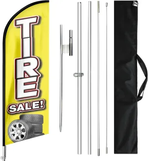 Tire Sale Feather Flags, 11FT Polyester Banner with Aluminum Alloy Pole, Stainless Steel Ground Stake, for Business Advertising, Opening Ceremony