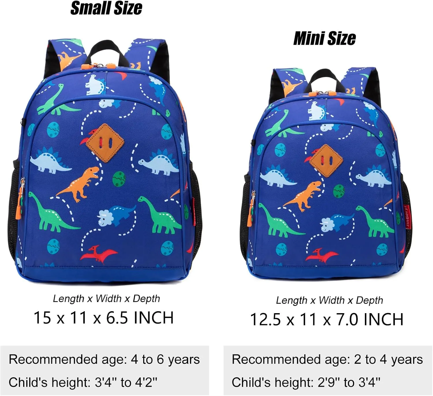 Toddler Backpack Boys, 15 Inch Kids Backpack for Preschool or Kindergarten, Dinosaur Blue