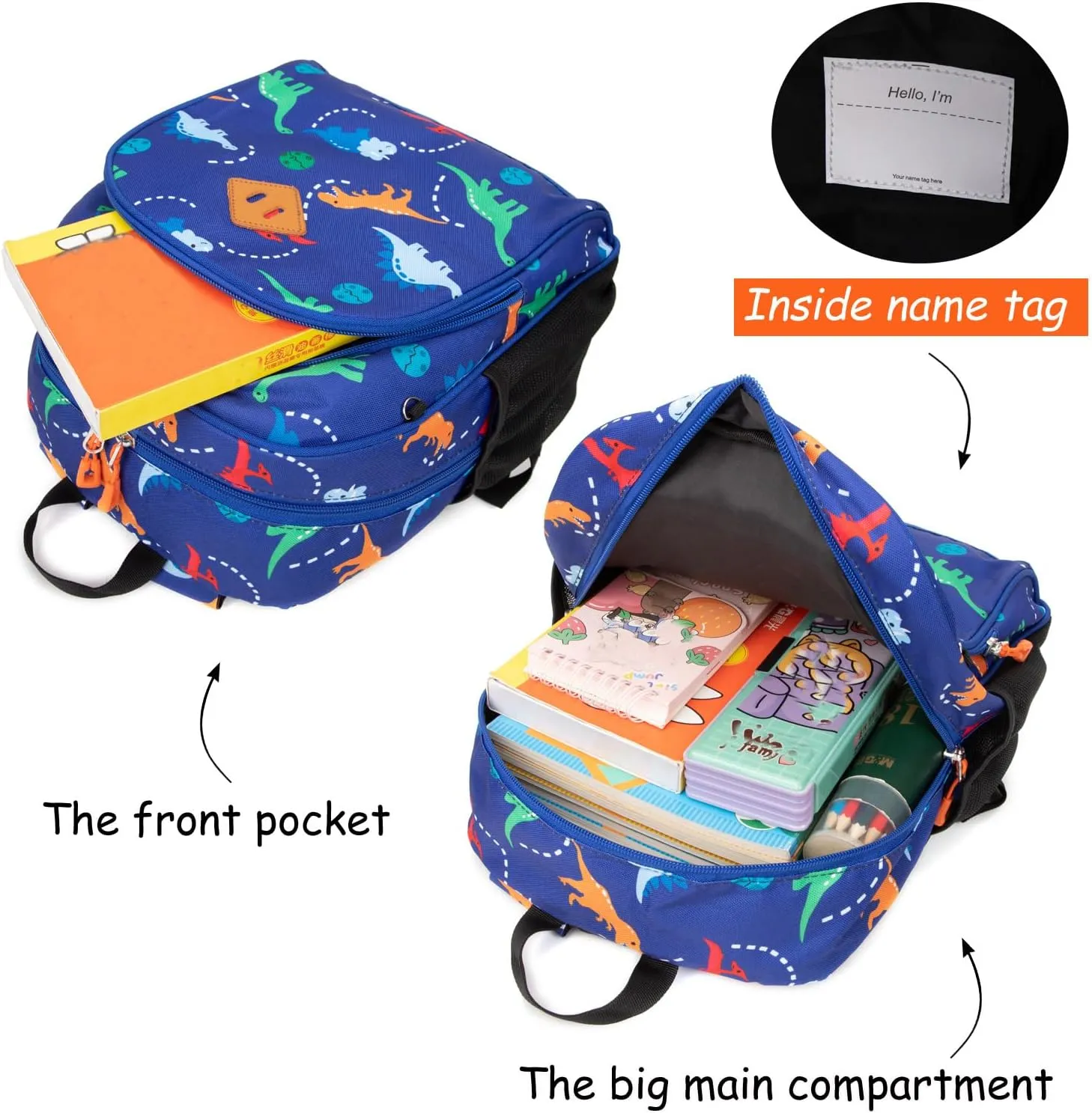 Toddler Backpack Boys, 15 Inch Kids Backpack for Preschool or Kindergarten, Dinosaur Blue