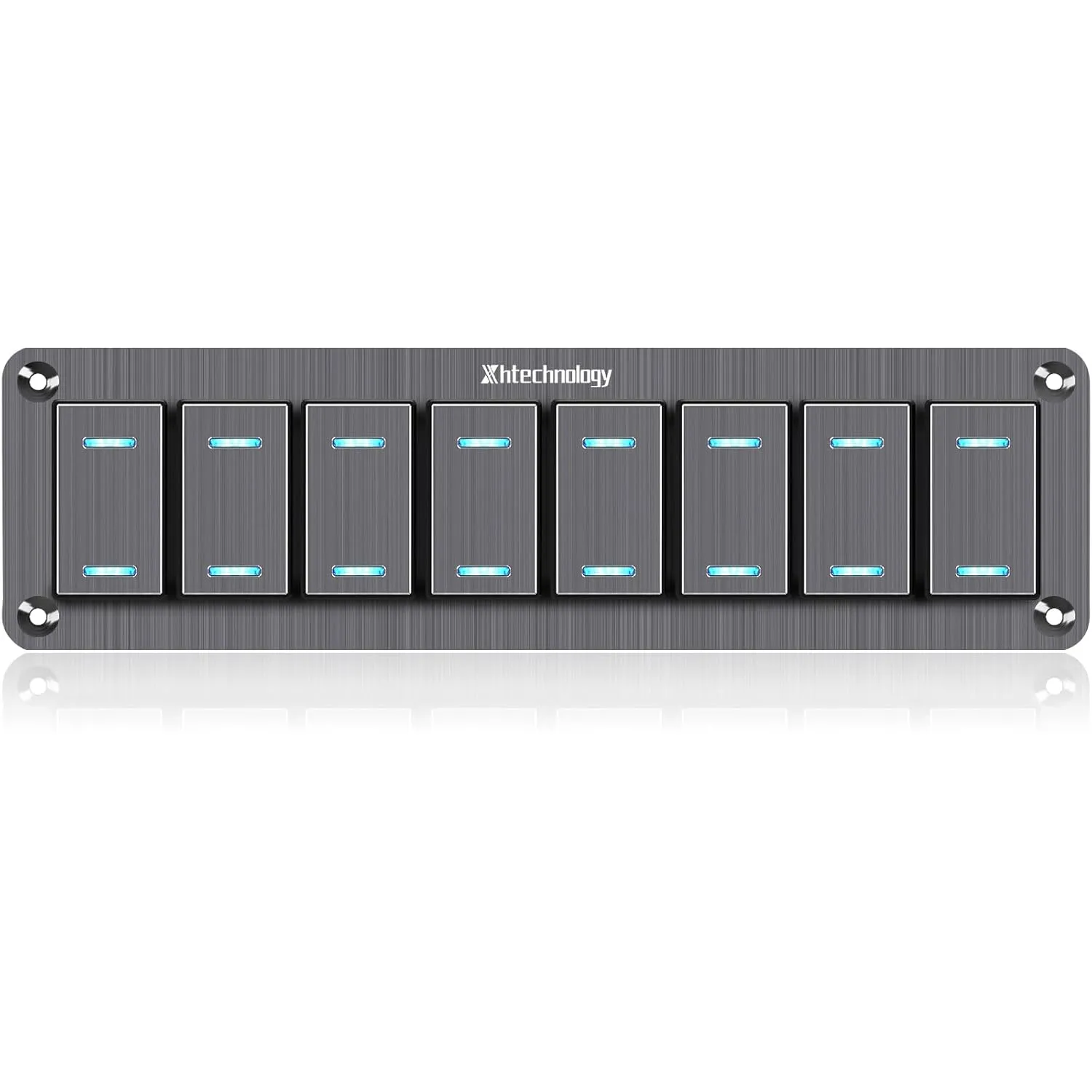 Toggle Switch Panel 8 Gang Waterproof Aluminum Rocker Switch Panel 12V/24V On-Off 3 Pin Switch Panel Blue LED Light Pre-Wired Switch Panel for Marine Boat Automotive Car RV Truck Jeeps UTV Vehicles