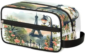 Tower Street Lamp Rose Watercolour Large Capacity Travel Cosmetic Bag Waterproof Toiletry Bag Cosmetic Makeup Portable Bag with Handle for Travel Gym Camping