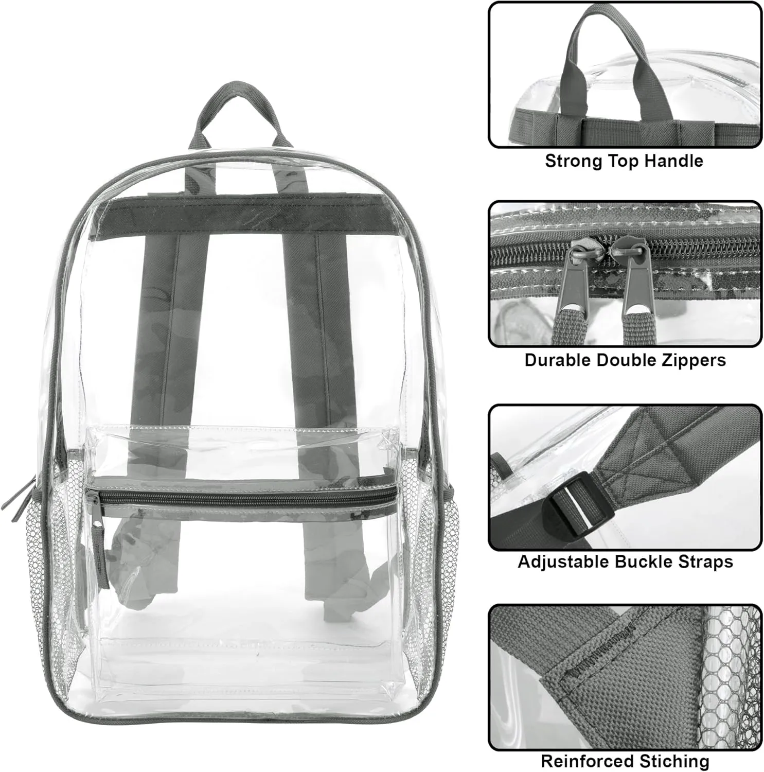 Trail maker Clear Backpack Heavy Duty with Padded Straps, Side Pockets for Kids, Boys, Girls, School, Stadium Approved Events