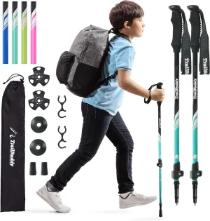 TrailBuddy Collapsible Hiking Poles for Kids - Pack of 2 Trekking Poles for Hiking, Camping & Backpacking - Lightweight, Adjustable Aluminum Walking Sticks with EVA Grip