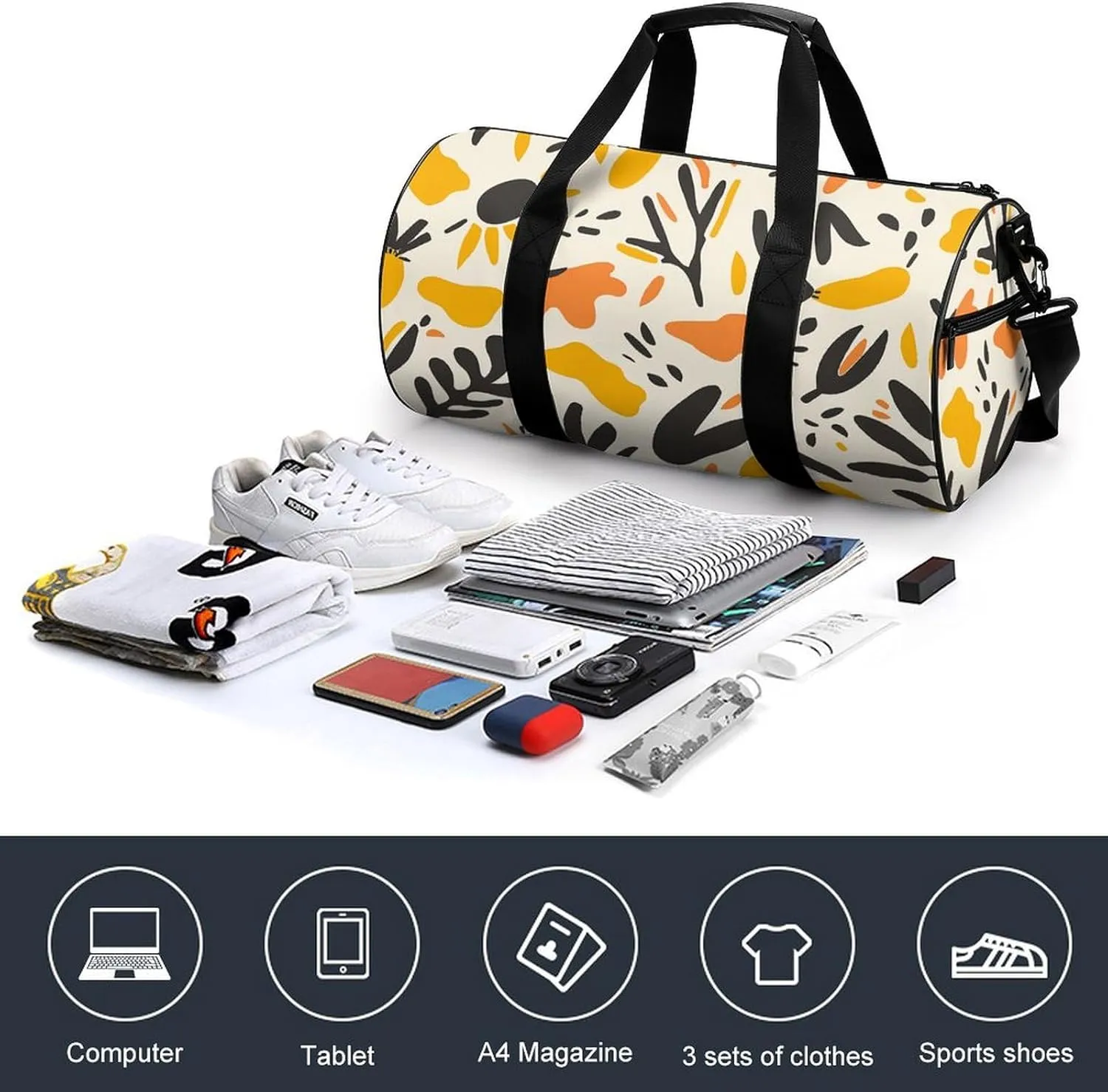 Travel Duffel Bag for Men And Women,Carrots And Sunflowers Waterproof Sports Fitness Bag Portable Travel Duffel Bag
