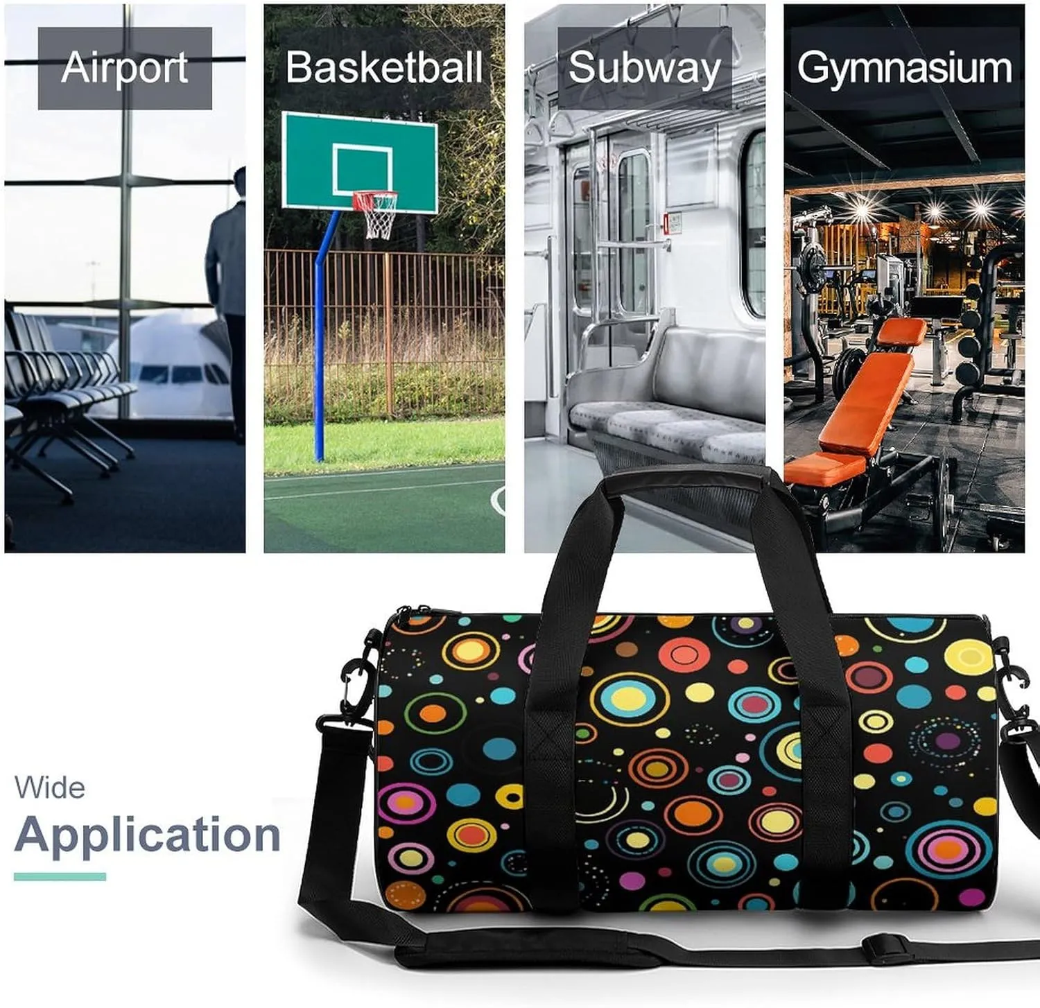 Travel Duffel Bag for Men And Women,Circle Style Doodle Waterproof Sports Fitness Bag Portable Travel Duffel Bag