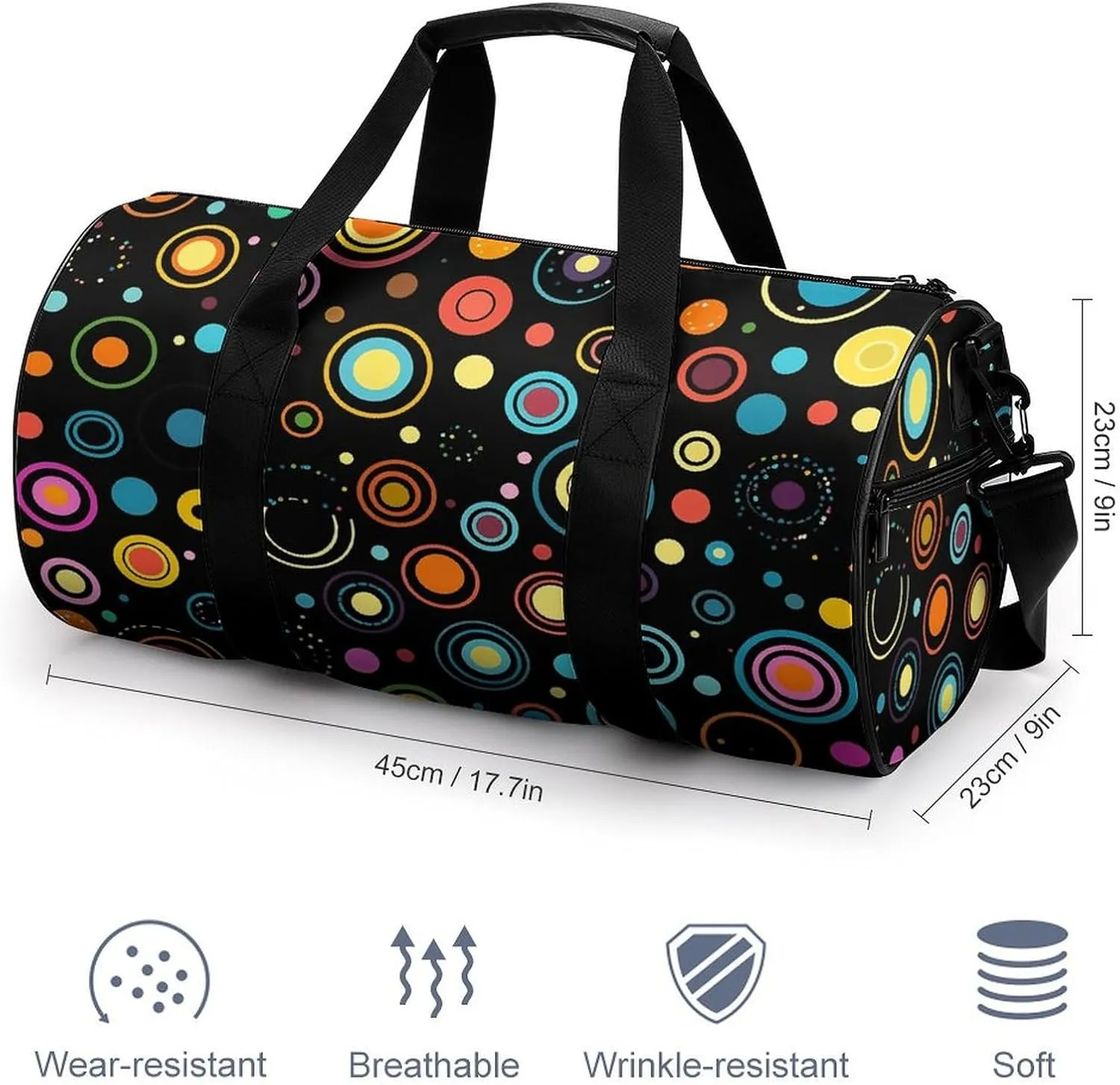 Travel Duffel Bag for Men And Women,Circle Style Doodle Waterproof Sports Fitness Bag Portable Travel Duffel Bag