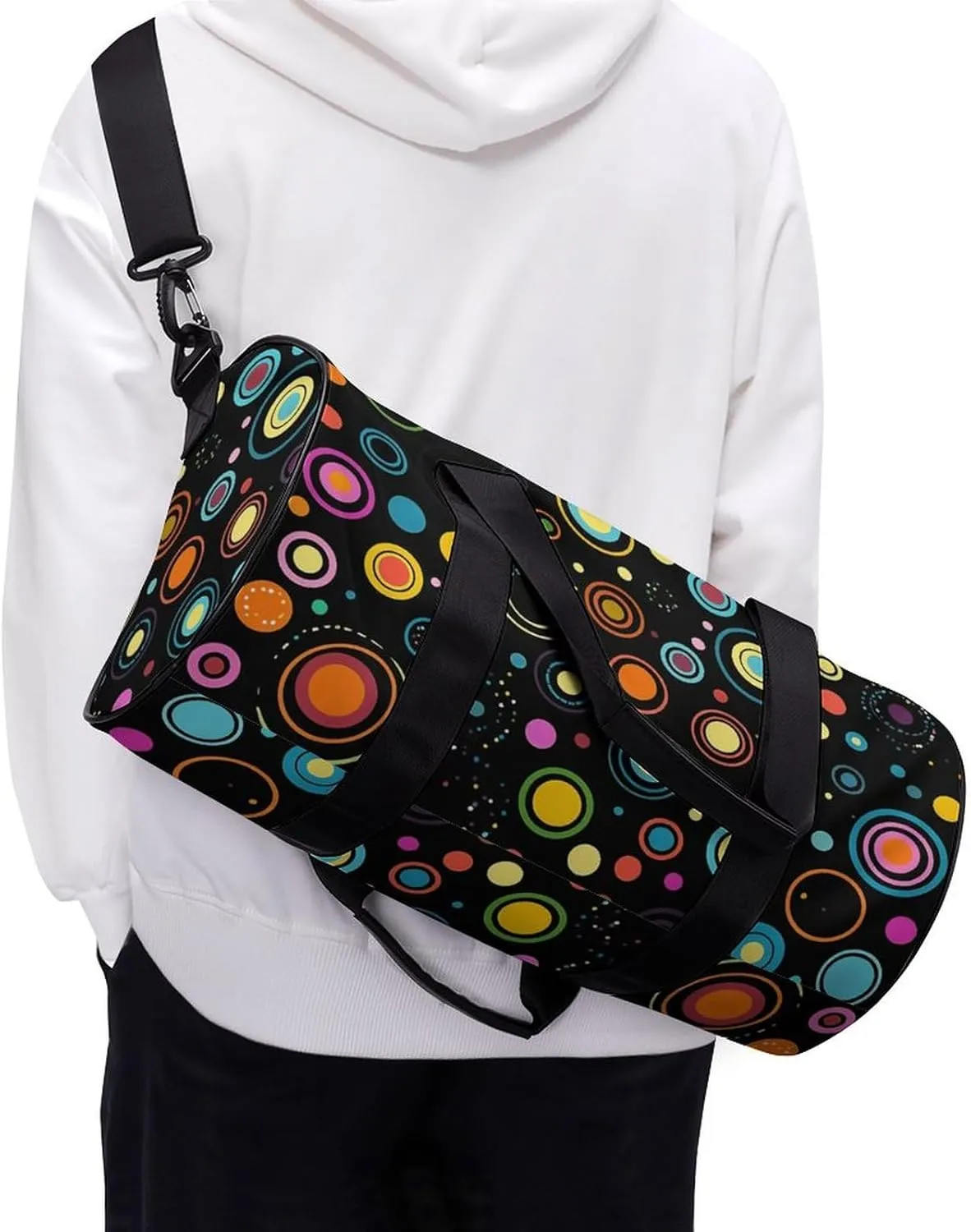 Travel Duffel Bag for Men And Women,Circle Style Doodle Waterproof Sports Fitness Bag Portable Travel Duffel Bag