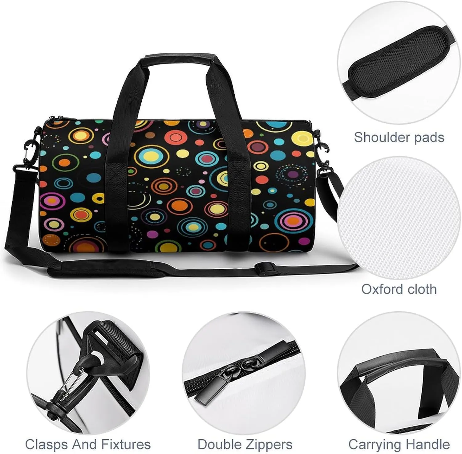 Travel Duffel Bag for Men And Women,Circle Style Doodle Waterproof Sports Fitness Bag Portable Travel Duffel Bag