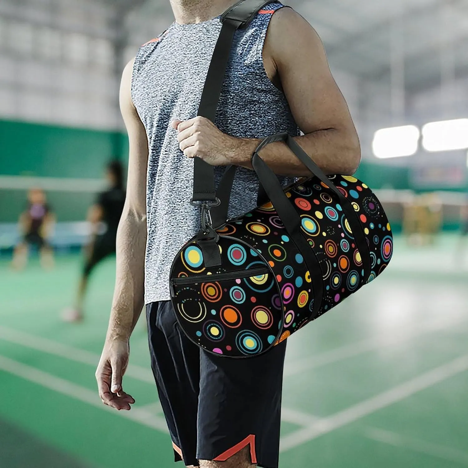 Travel Duffel Bag for Men And Women,Circle Style Doodle Waterproof Sports Fitness Bag Portable Travel Duffel Bag