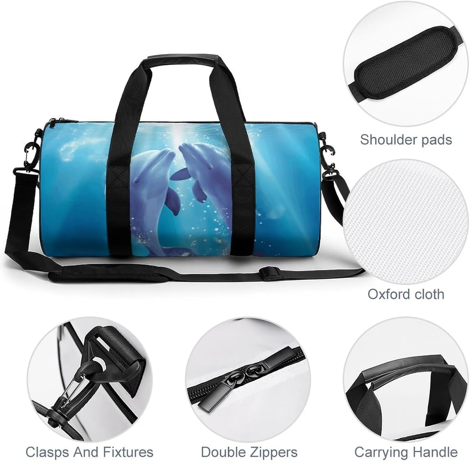 Travel Duffel Bag for Men And Women,Dolphins in Love Waterproof Sports Fitness Bag Portable Travel Duffel Bag