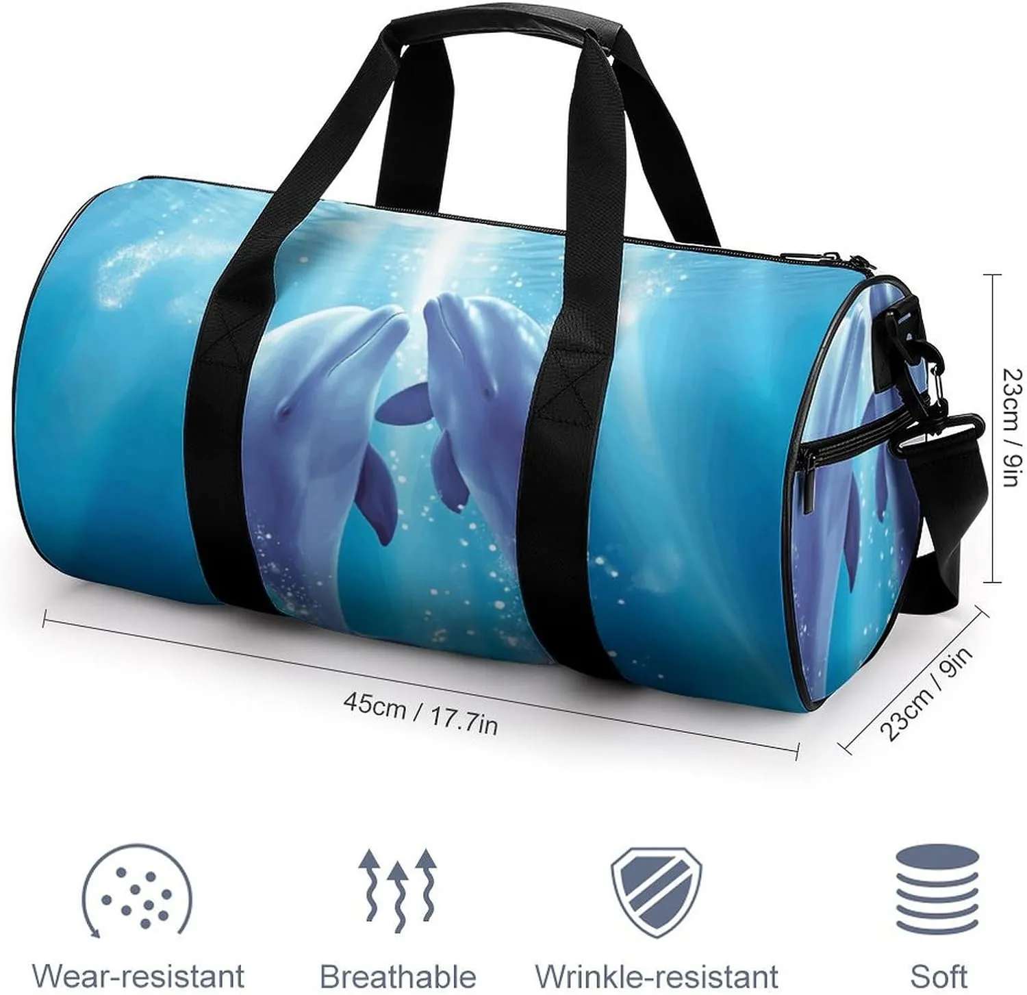 Travel Duffel Bag for Men And Women,Dolphins in Love Waterproof Sports Fitness Bag Portable Travel Duffel Bag