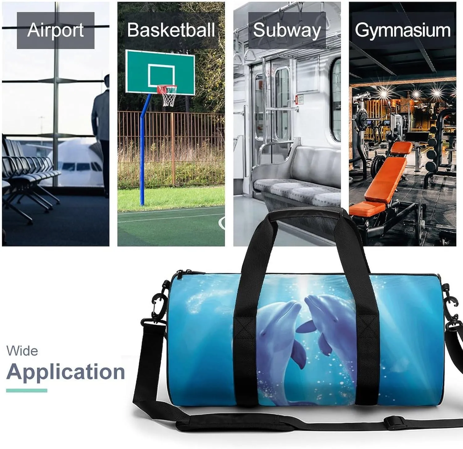 Travel Duffel Bag for Men And Women,Dolphins in Love Waterproof Sports Fitness Bag Portable Travel Duffel Bag