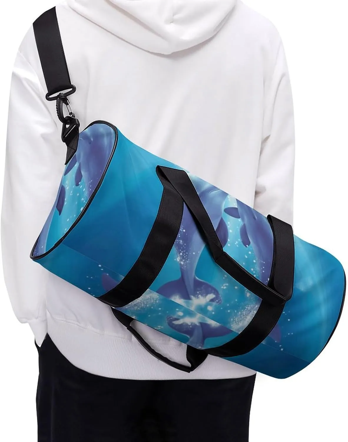 Travel Duffel Bag for Men And Women,Dolphins in Love Waterproof Sports Fitness Bag Portable Travel Duffel Bag