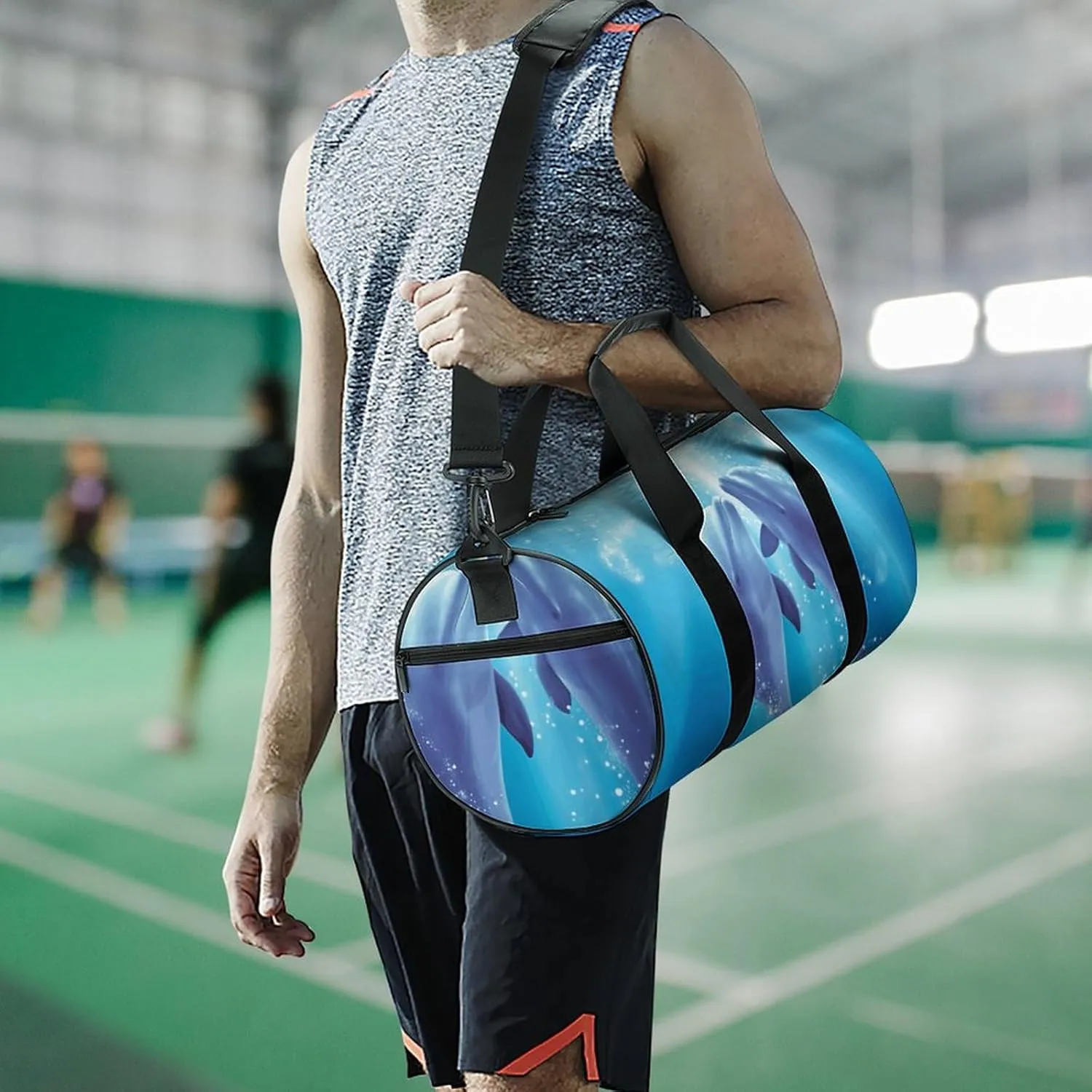 Travel Duffel Bag for Men And Women,Dolphins in Love Waterproof Sports Fitness Bag Portable Travel Duffel Bag