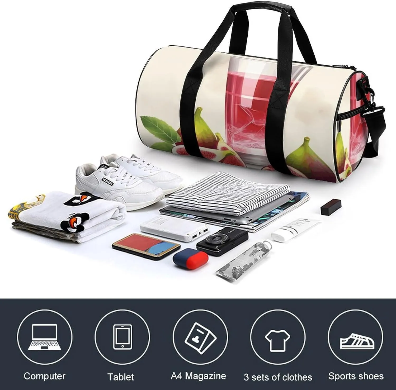 Travel Duffel Bag for Men And Women,Fig Juice Waterproof Sports Fitness Bag Portable Travel Duffel Bag