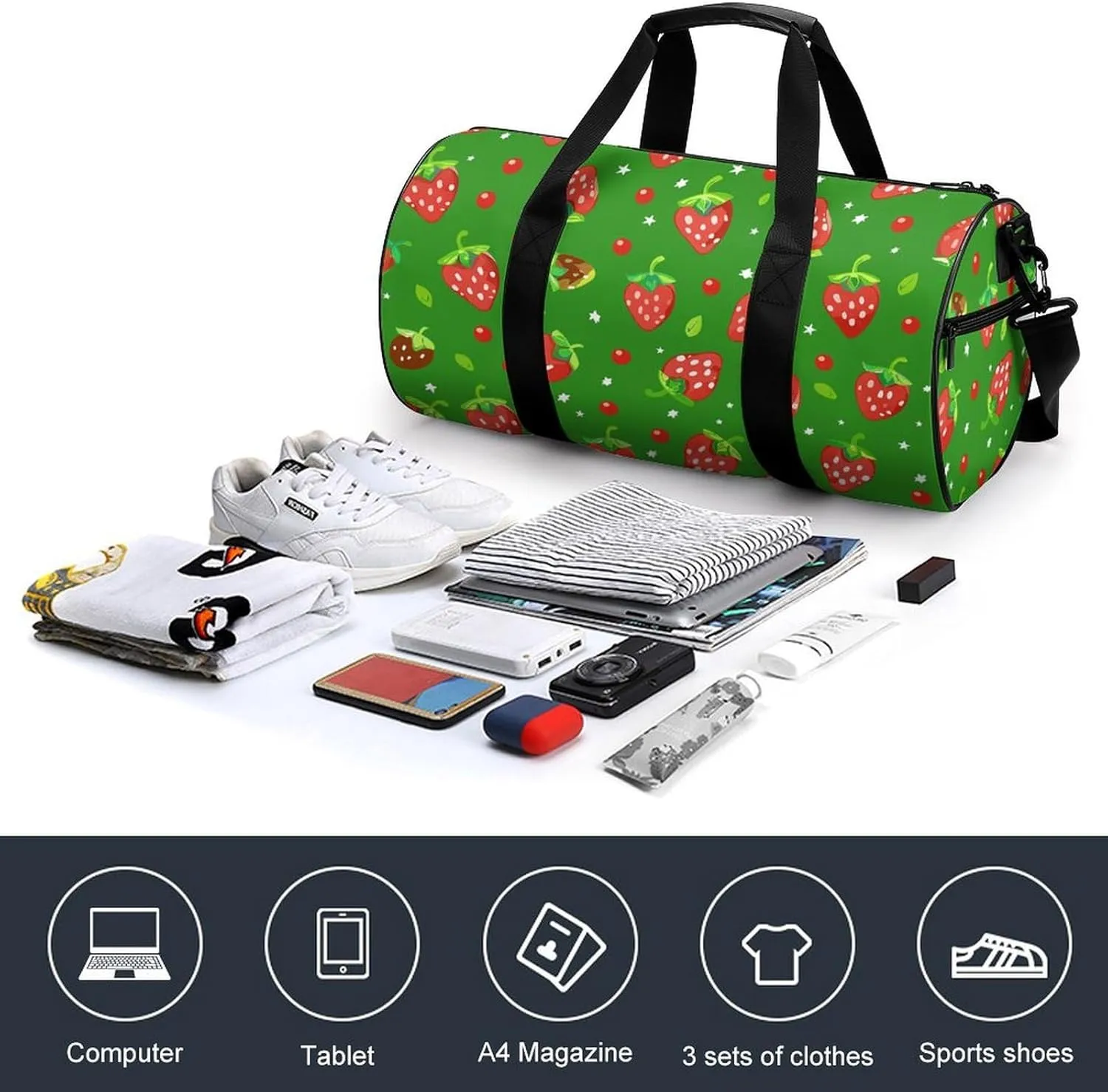 Travel Duffel Bag for Men And Women,Green Style Pattern Waterproof Sports Fitness Bag Portable Travel Duffel Bag