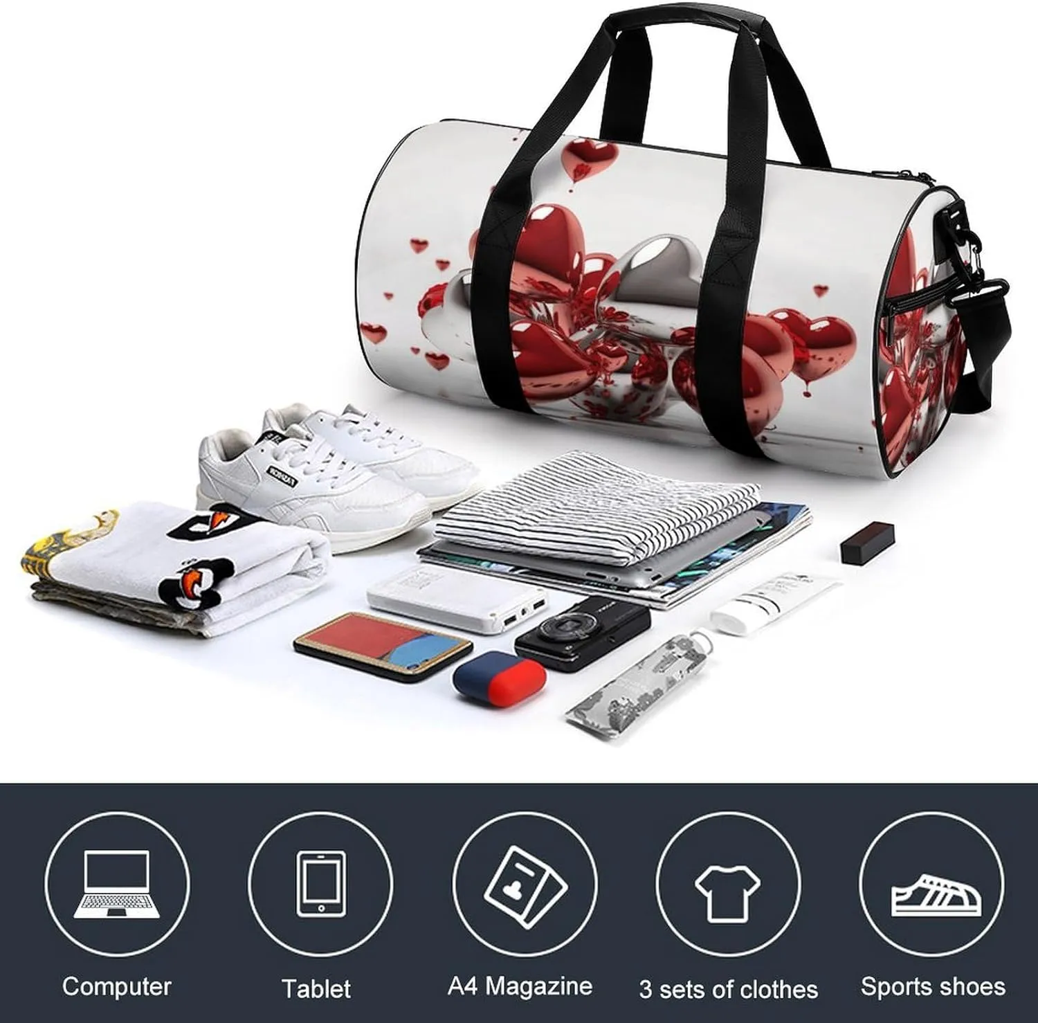 Travel Duffel Bag for Men And Women,Hearts Floating in The Air Waterproof Sports Fitness Bag Portable Travel Duffel Bag