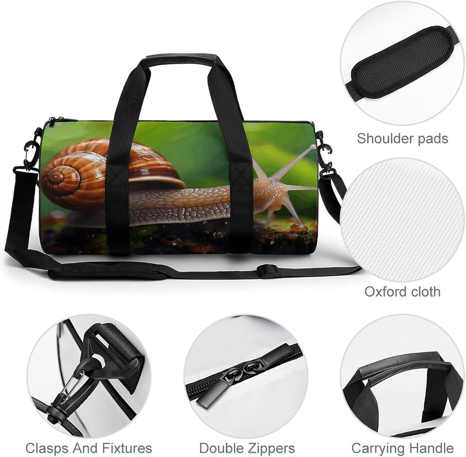 Travel Duffel Bag for Men And Women,Wildlife Animal Snail Waterproof Sports Fitness Bag Portable Travel Duffel Bag