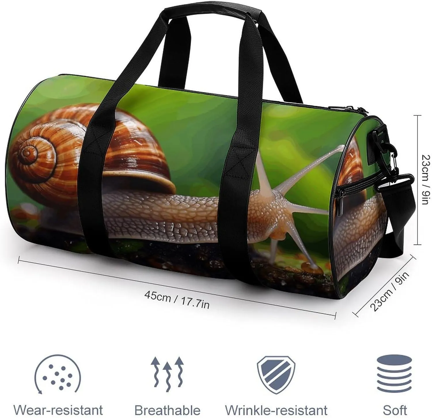 Travel Duffel Bag for Men And Women,Wildlife Animal Snail Waterproof Sports Fitness Bag Portable Travel Duffel Bag
