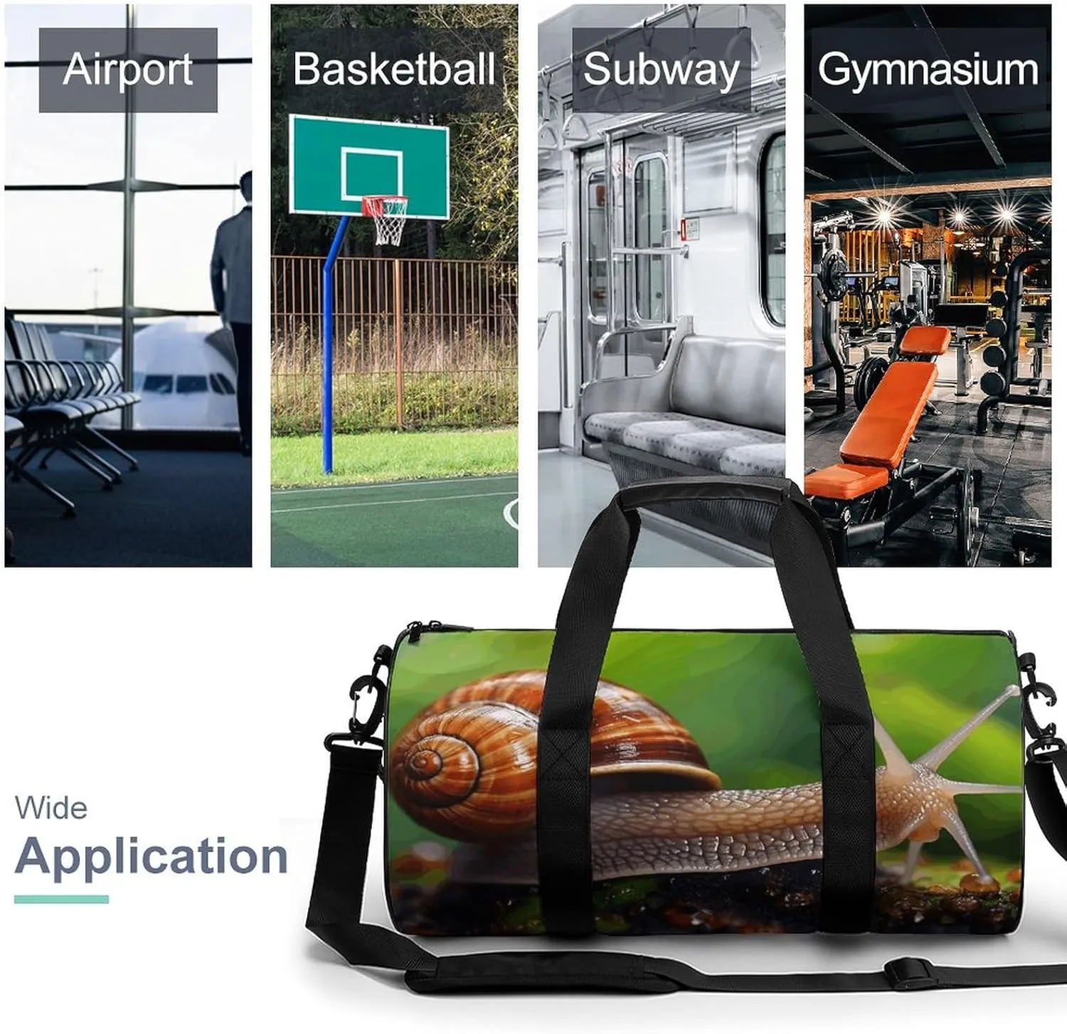 Travel Duffel Bag for Men And Women,Wildlife Animal Snail Waterproof Sports Fitness Bag Portable Travel Duffel Bag