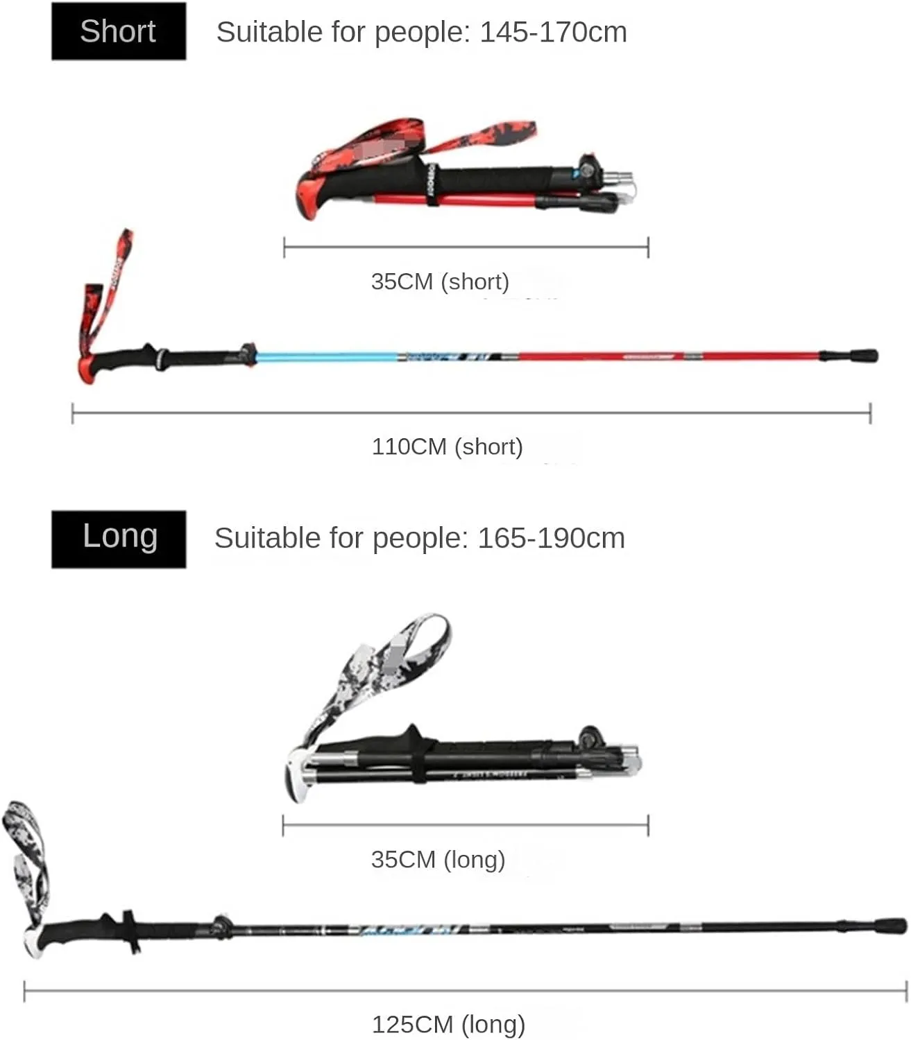 Travel Trekking Pole Hiking Poles Strong Lightweight Walking Sticks Carbon Fiber Trekking Poles for Camping Outdoor Activities(Red,95-110cm)