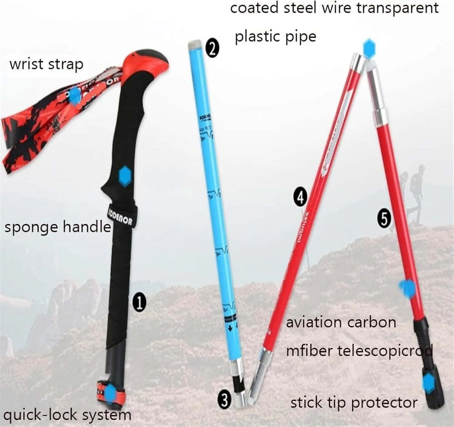 Travel Trekking Pole Hiking Poles Strong Lightweight Walking Sticks Carbon Fiber Trekking Poles for Camping Outdoor Activities(Red,95-110cm)