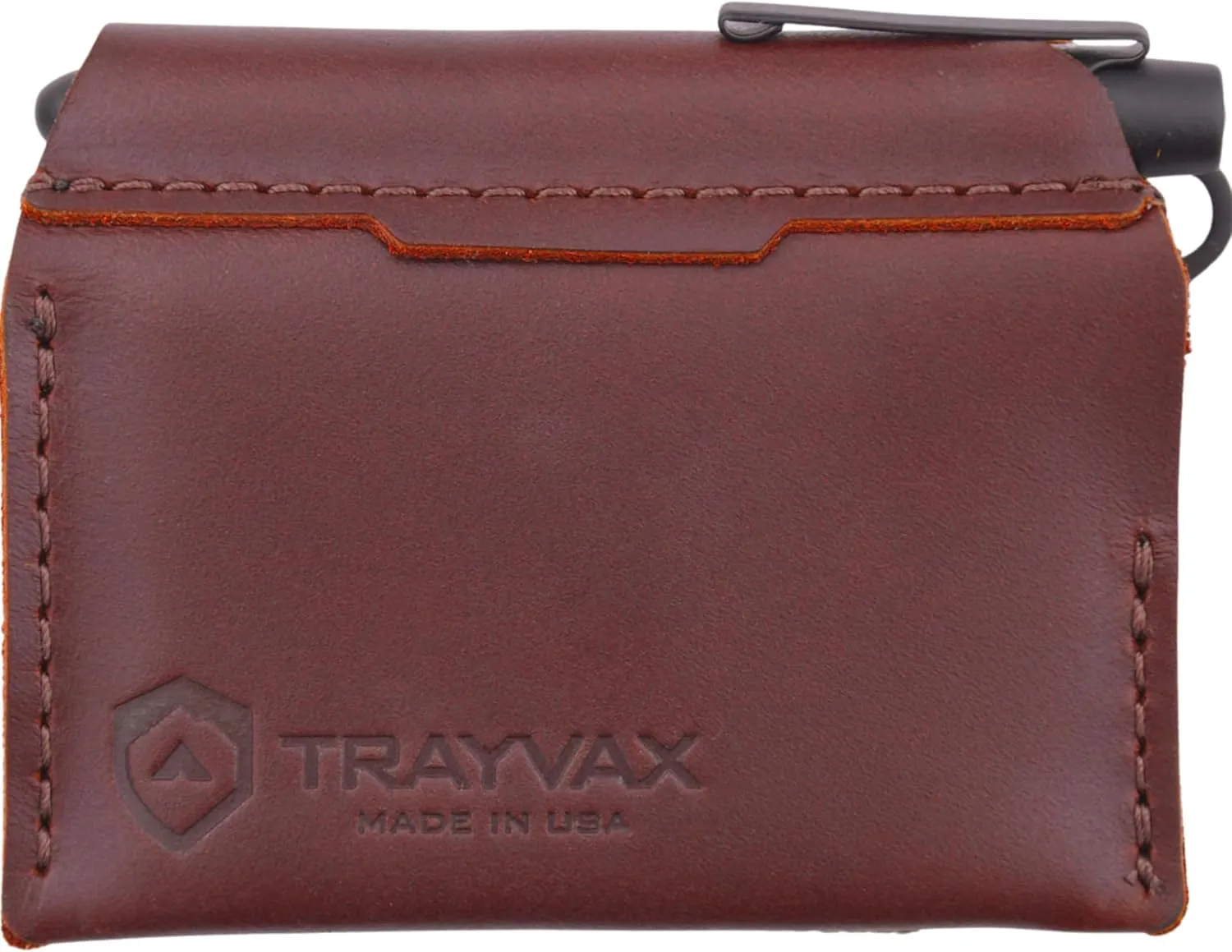 Trayvax Summit Notebook Wallet, RFID Protective Small Leather Credit Card Holder with Cash Pocket, Includes Pocket Notebook and Space Pen, Brown