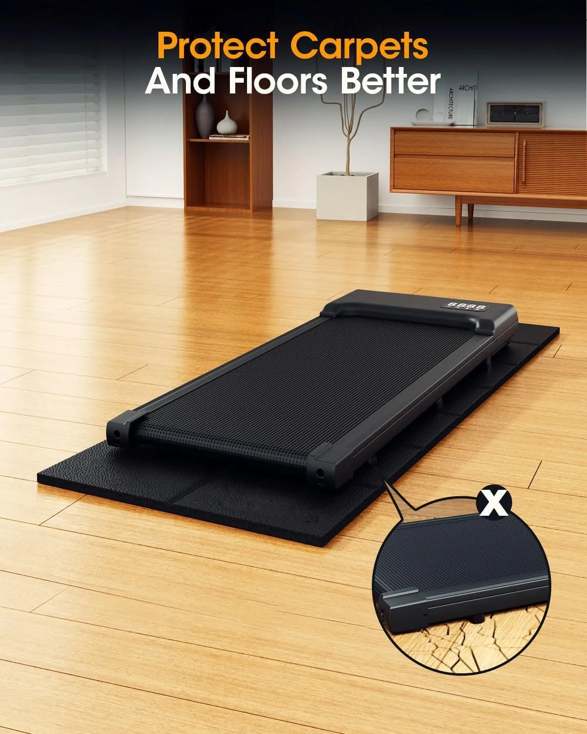 Treadmill Walking Pad Mat for Carpet Floors 68x24,1/4“Thick Treadmill Mat for Hardwood Floors,Mat for Under Treadmill/Indoor Bike on Carpet,Foldable Exercise Equipment Mat, Noise Shock Absorption