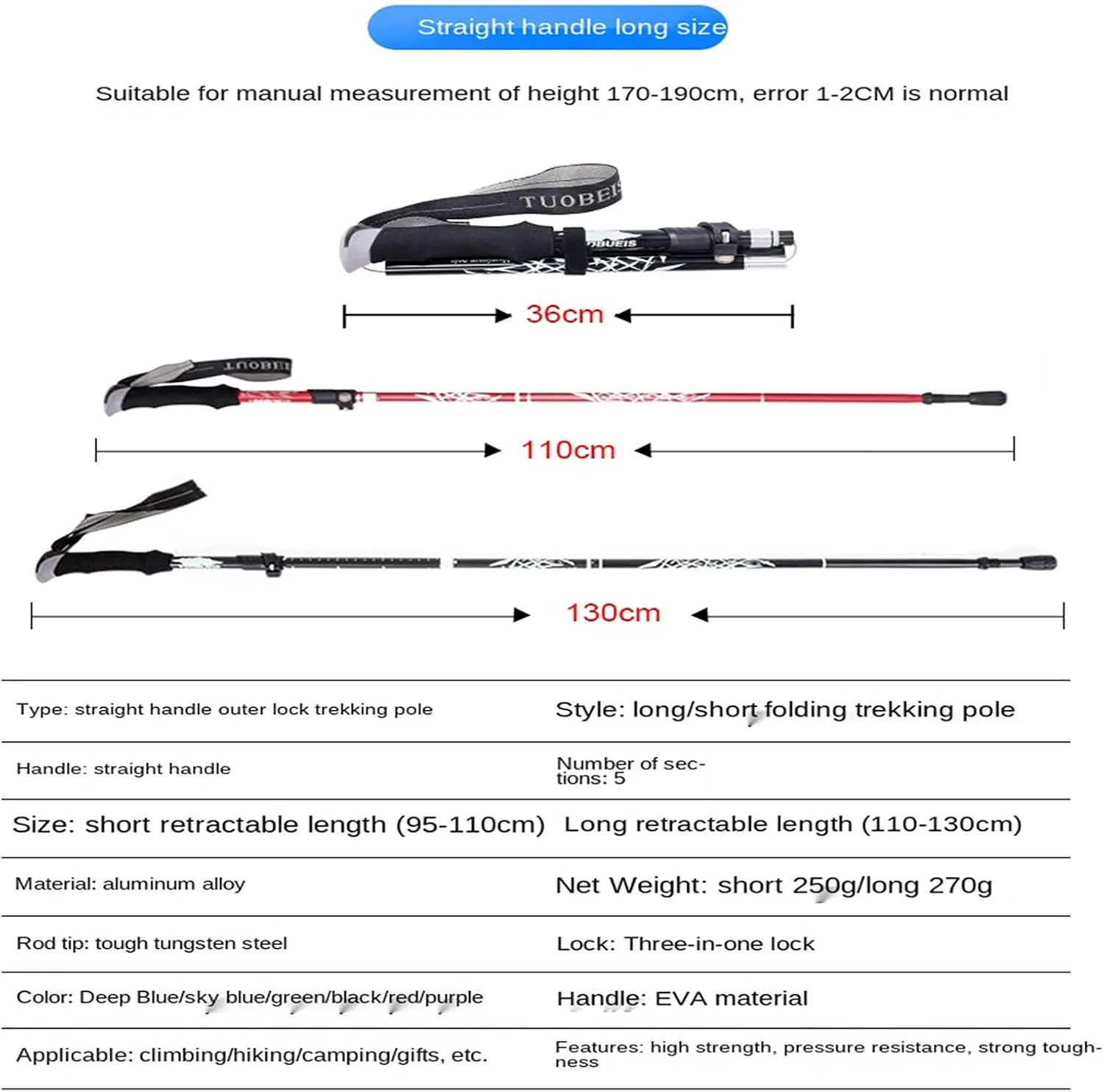 Trekking Pole Aluminum Alloy Ultra-Light Telescopic Folding Trekking Mountain Climbing Walking Stick Cane Walking Stick Outdoor Equipment
