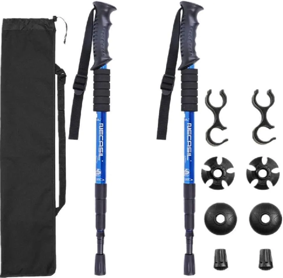 Trekking Poles - 2 Pack with Anti-Shock, Quick Lock System, Collapsible, Ultralight Aluminum, Adjustable for Hiking, Camping, Backpacking, Walking