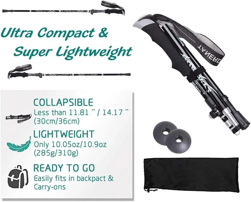 Trekking Poles Collapsible Hiking Poles - 1 Pair Aero-Grade Aluminum Alloy Trekking Sticks with Quick Lock System, Telescopic, Antishock,Collapsible, Ultralight for Hiking, Camping