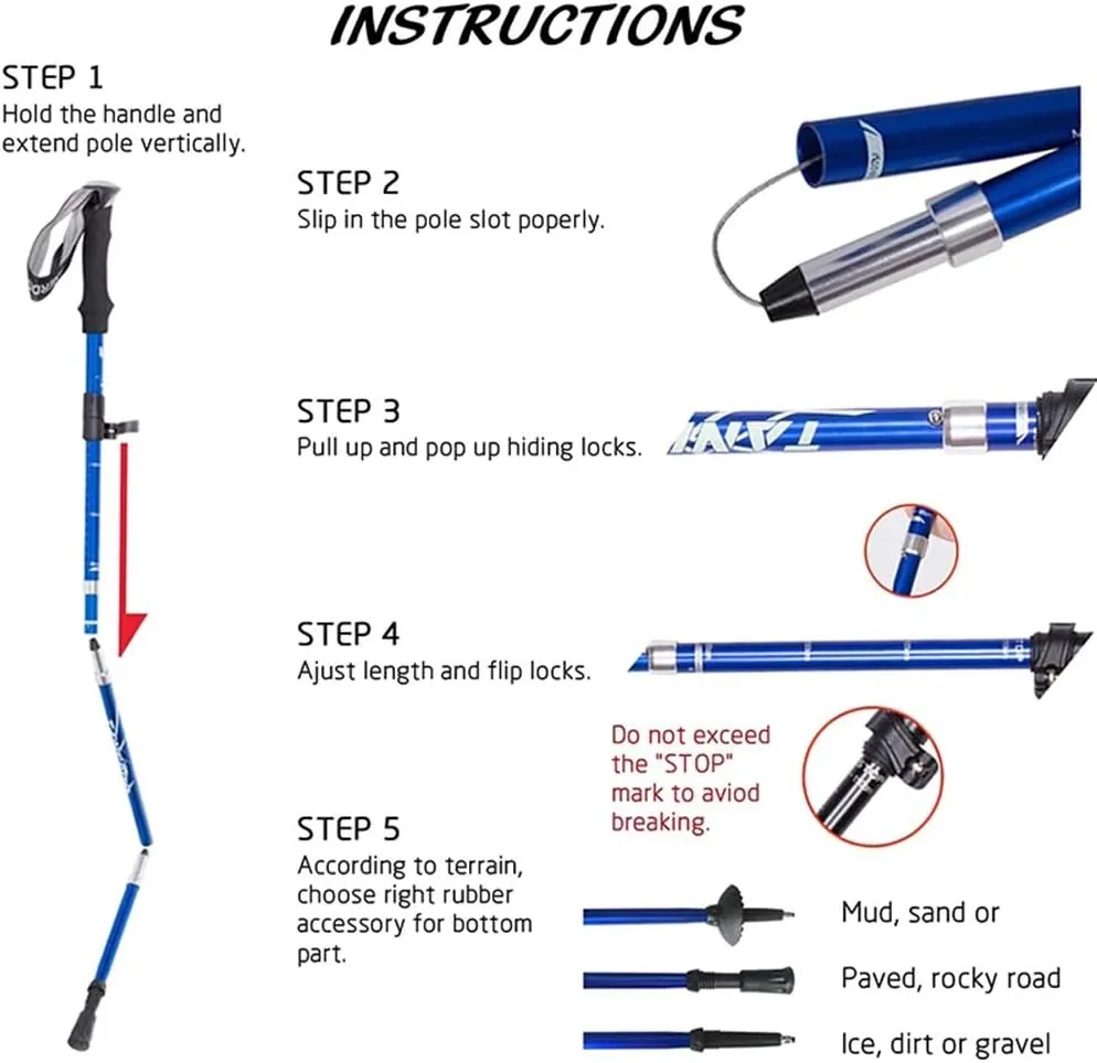 Trekking Poles Collapsible Hiking Poles - 1 Pair Aero-Grade Aluminum Alloy Trekking Sticks with Quick Lock System, Telescopic, Antishock,Collapsible, Ultralight for Hiking, Camping