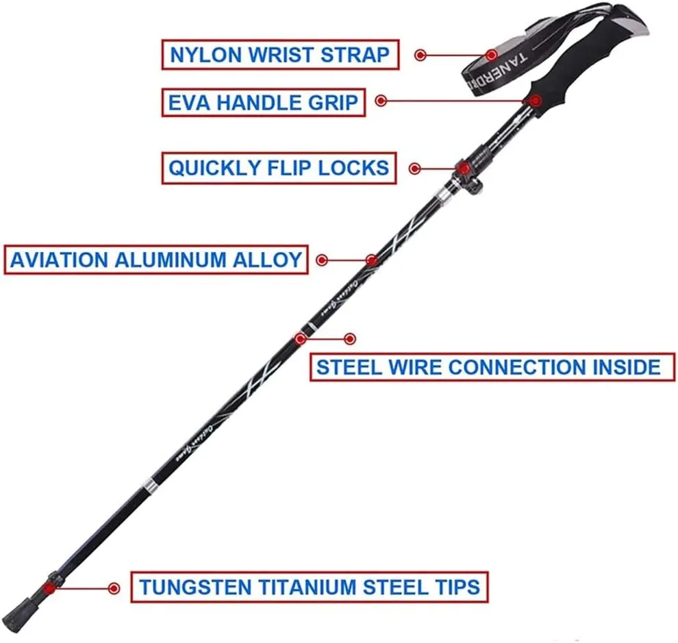 Trekking Poles Collapsible Hiking Poles - 1 Pair Aero-Grade Aluminum Alloy Trekking Sticks with Quick Lock System, Telescopic, Antishock,Collapsible, Ultralight for Hiking, Camping