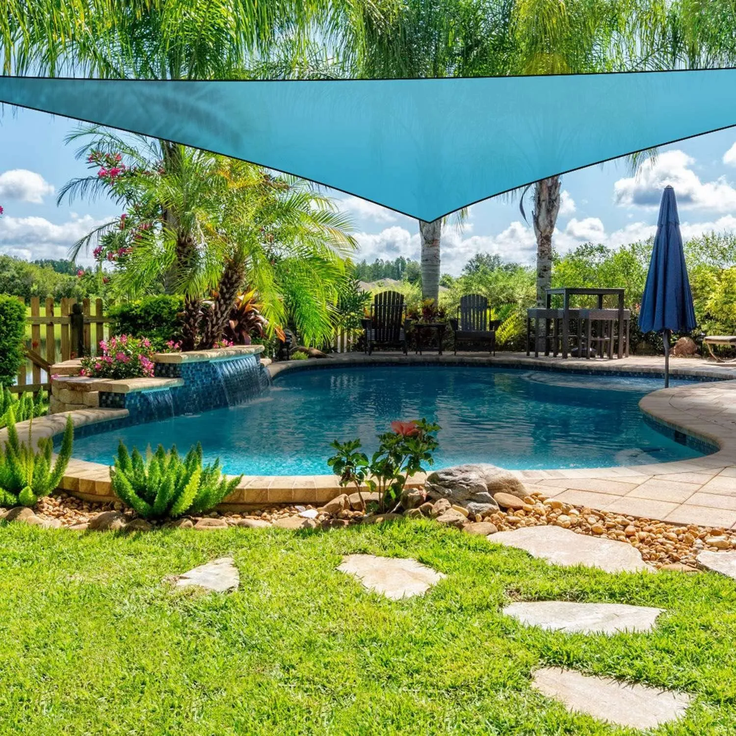 Triangle Sun Shade Sail, Shade Cloth Fabric Sunlight Block Patio Cover, Outdoor Canopy Cover UV Block for Backyard Porch Pergola Deck Garden Patio (Blue, 13'x13'x13')