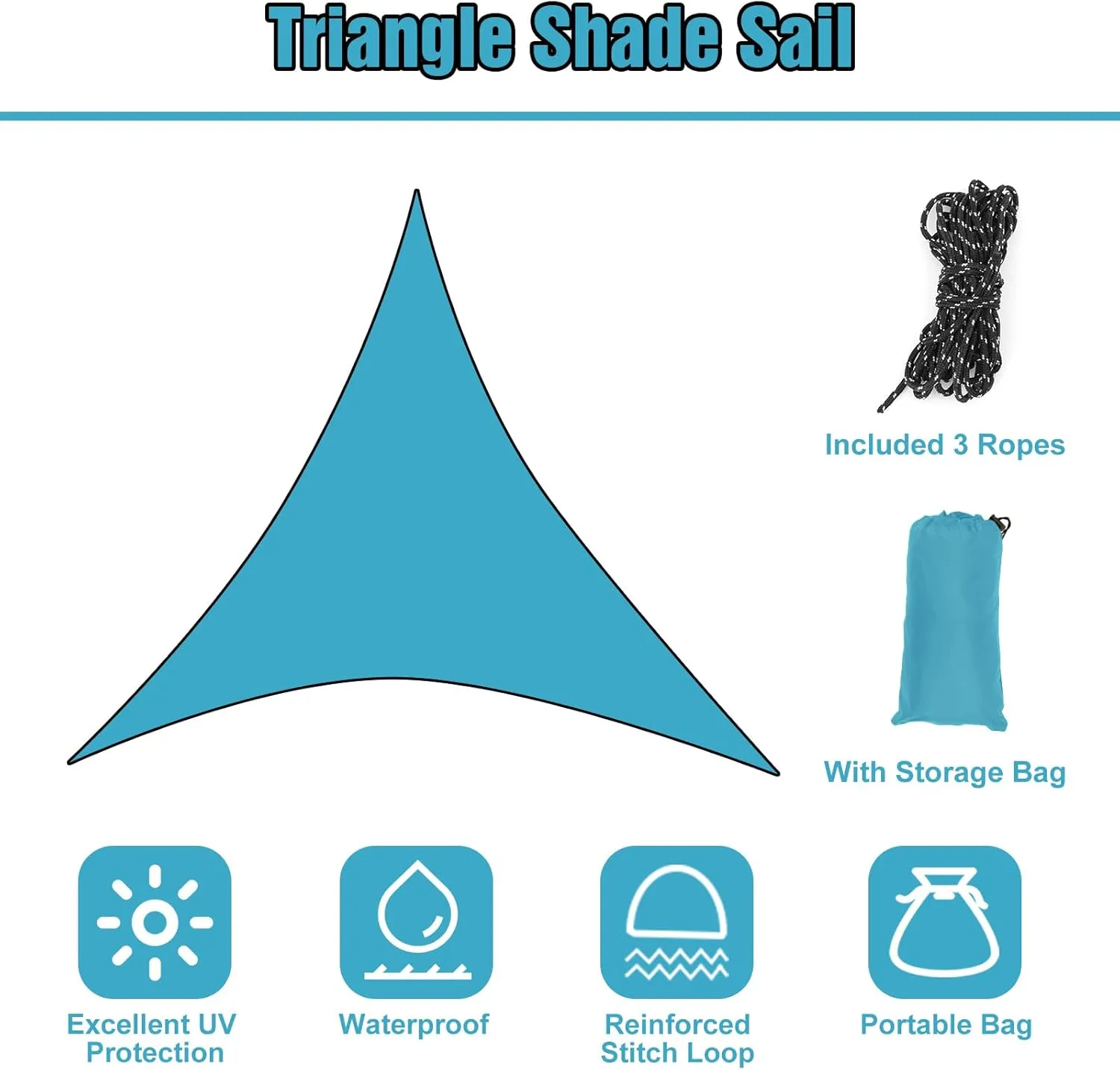 Triangle Sun Shade Sail, Shade Cloth Fabric Sunlight Block Patio Cover, Outdoor Canopy Cover UV Block for Backyard Porch Pergola Deck Garden Patio (Blue, 13'x13'x13')