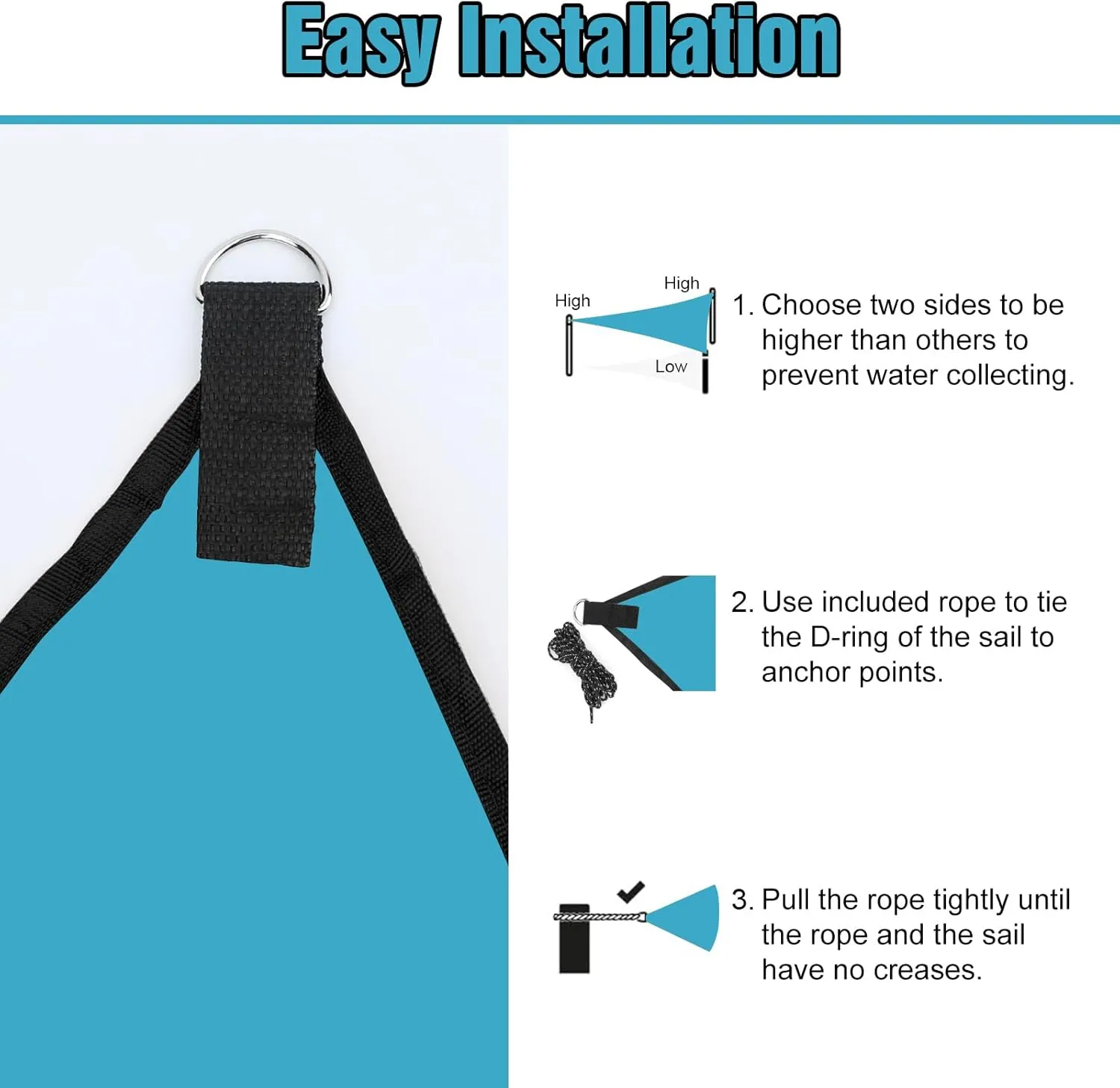 Triangle Sun Shade Sail, Shade Cloth Fabric Sunlight Block Patio Cover, Outdoor Canopy Cover UV Block for Backyard Porch Pergola Deck Garden Patio (Blue, 13'x13'x13')