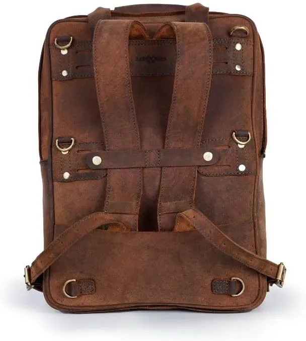 Trip Machine Company Genuine Leather Handcrafted Motorcycle Backpack Pannier, Detachable Laptop Sleeve, Heavy Duty 2.2mm Leather Saddle Bag With Mounting Straps & Rain Cover (Tobacco Brown)