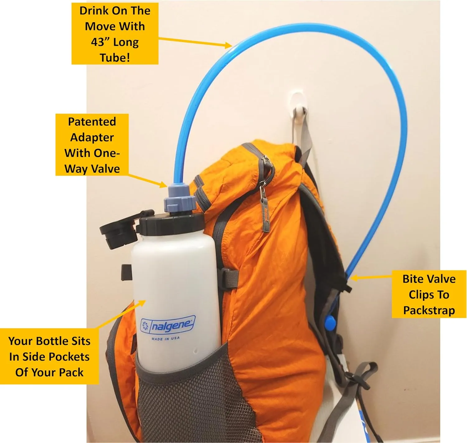 Tube Adapter System for Wide Mouth Nalgene and 28mm Smartwater Bottle