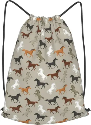 TumzfhQ Cute Horse Drawstring Backpack String Bag Sports Sackpack Gym Cinch Beach Travel Sack for Men Women