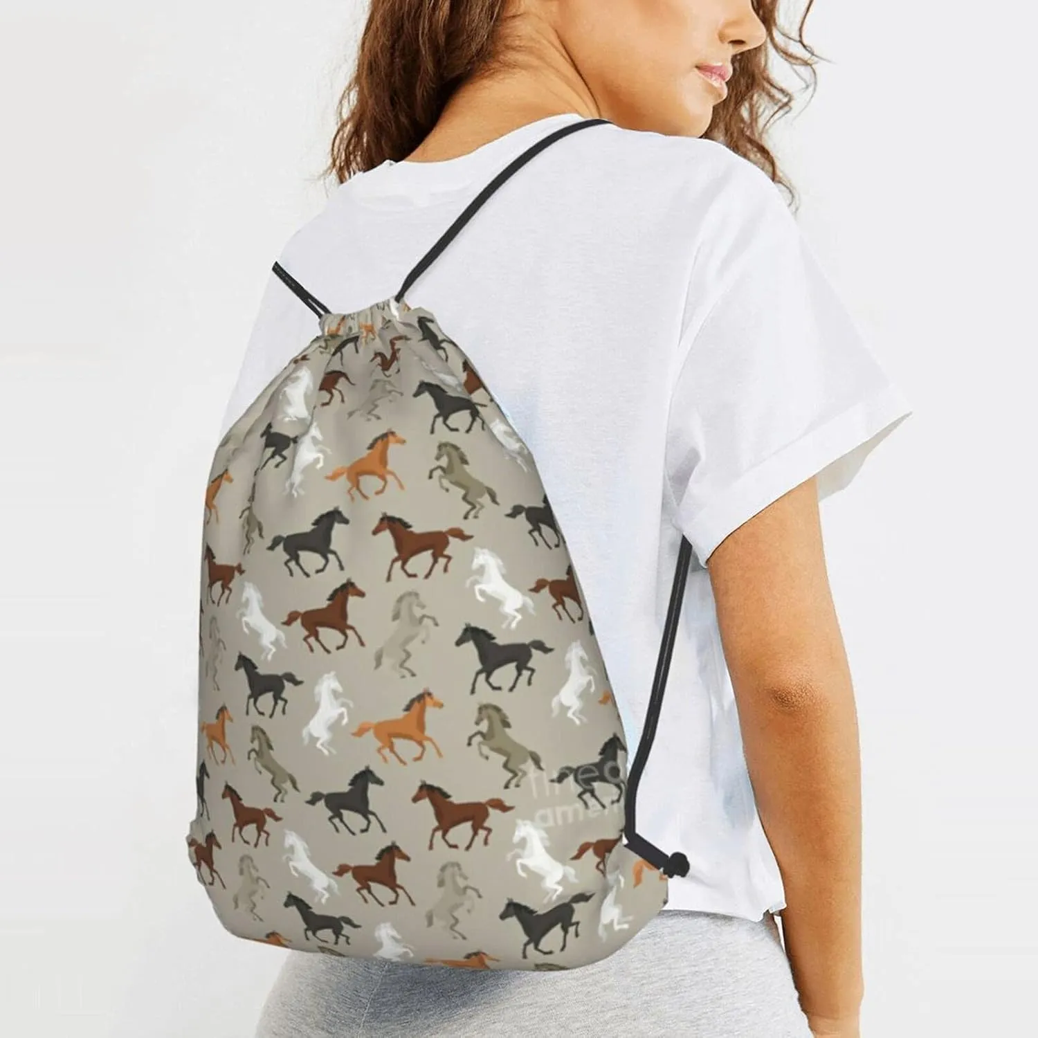 TumzfhQ Cute Horse Drawstring Backpack String Bag Sports Sackpack Gym Cinch Beach Travel Sack for Men Women