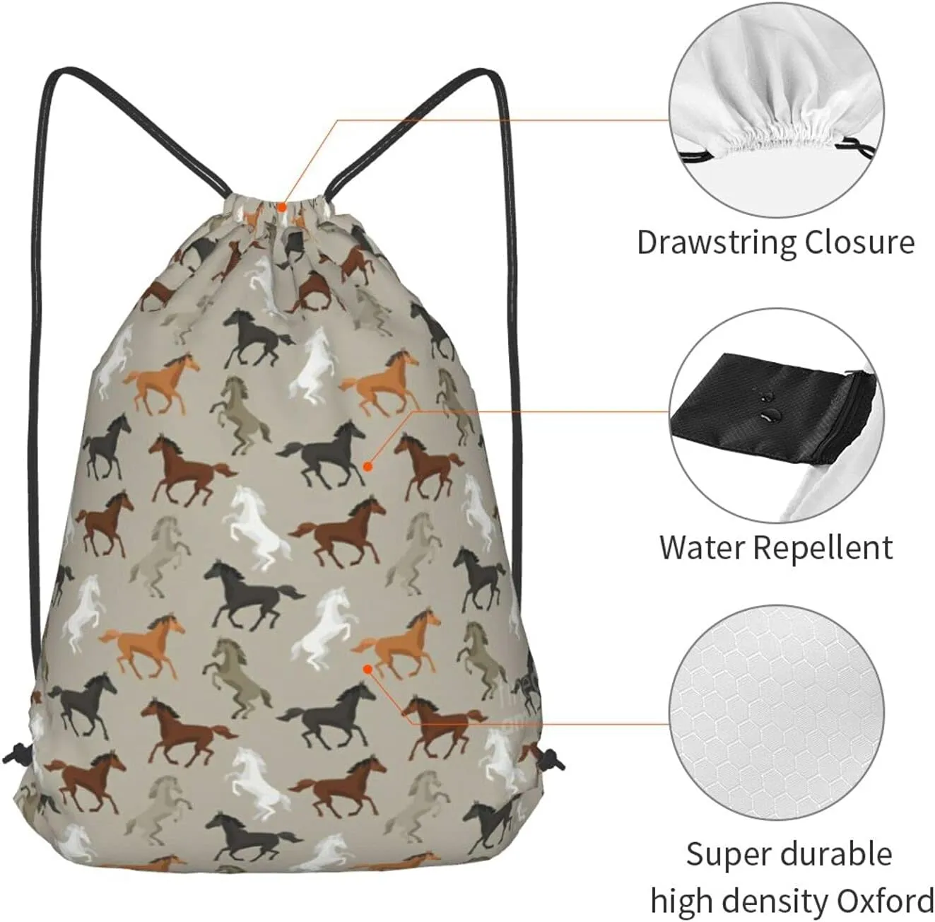 TumzfhQ Cute Horse Drawstring Backpack String Bag Sports Sackpack Gym Cinch Beach Travel Sack for Men Women
