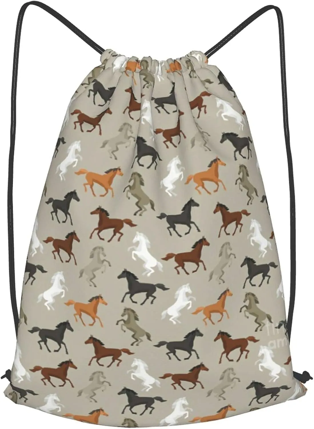 TumzfhQ Cute Horse Drawstring Backpack String Bag Sports Sackpack Gym Cinch Beach Travel Sack for Men Women