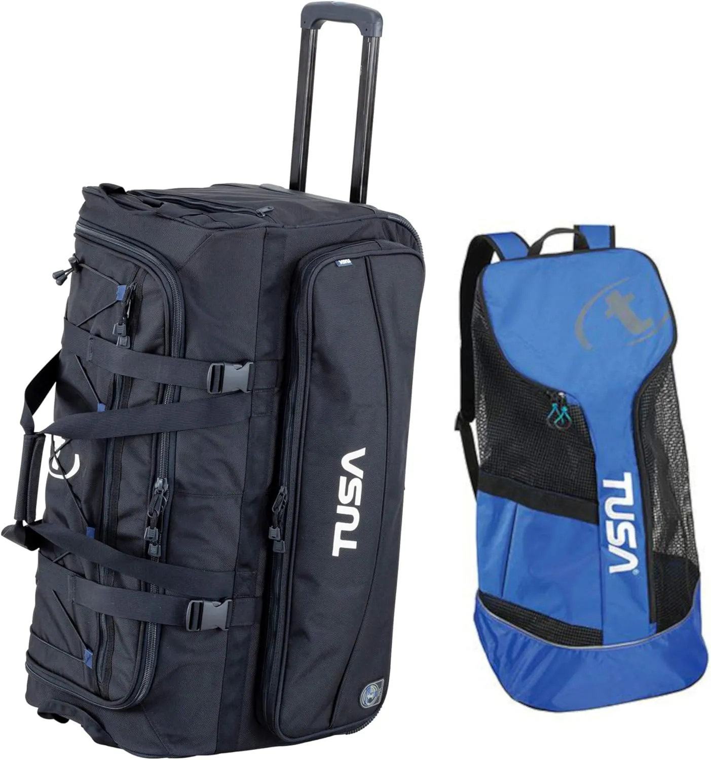 TUSA Dive Gear Roller Duffle Bag in Black w Mesh Backpack Cobalt Blue CBL & DiveCatalog's Sticker